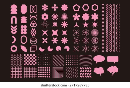 Conjunto de elementos de forma e iconos CyberPunk. Conjunto de forma básica rosa
