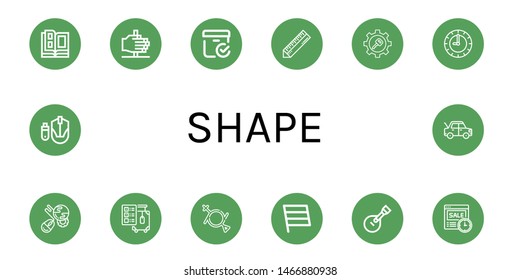 Set of shape icons such as Catalog, Fire, Checked box, Ruler, Gear, Clock, Worldwide, Check out, Gender fluid, Flag, Guitar, Time, Mouse, Car , shape