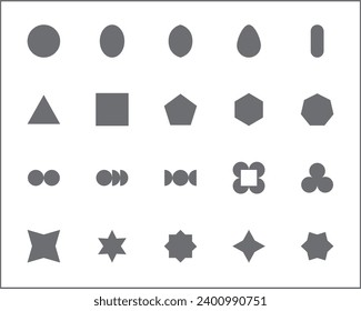 Set of shape and symbol icons line style. It contains such Icons as elements, circle, square, triangle, cross, rectangle, pentagon, hexagon, star, octagon and other elements.