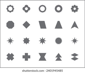 Set of shape and symbol icons line style. It contains such Icons as elements, circle, square, triangle, cross, rectangle, pentagon, hexagon, star, octagon and other elements.