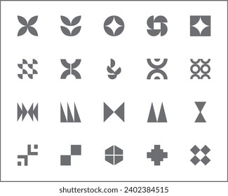 Set von Form und Symbol Symbole Linie Stil. Es enthält Symbole wie Elemente, Kreis, Quadrat, Dreieck, Kreuz, Rechteck, Pentagon, Hexagon, Stern, Oktagon und andere Elemente.