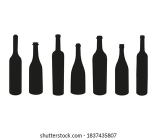 Set of shape wine bottle in white background. Vetor illustrations on white background.Black silhouettes of wine