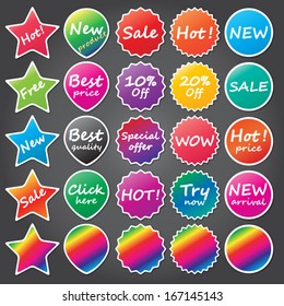 set of shaped and colored stickers. stickers for website. vector.