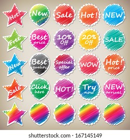 set of shaped and colored stickers. stickers for website. vector.