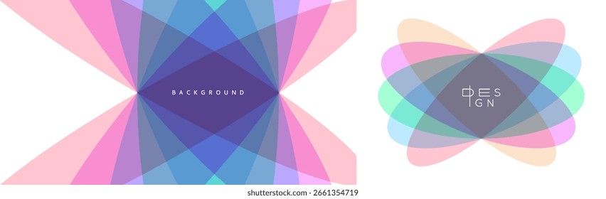 Set of shapes created from overlapping translucent elements. Abstract design. Vector for brochure, banner, cover, postcard, flyer or presentation.