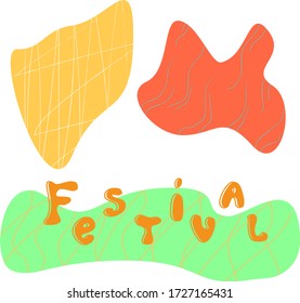 Set shapes with hand draw doodle ornaments and festival lettering. Places for text and Festival banners.Vector stock. Hand draw textures.
