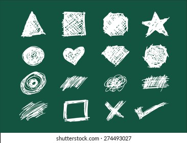 Set of Shapes, Icons and Scratches in Chalkboard style handsketch illustration. Editable EPS10 