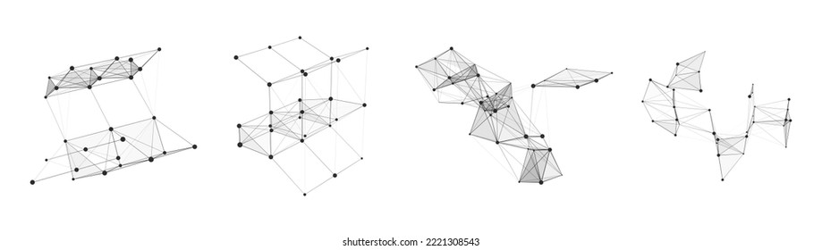 Set of shapes interpreted by artificial intelligence on white background. Network connection structure concept. Big data in cyberspace. Vector illustration.