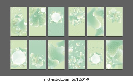 Set with shapes looking bubbles smooth liquid elegant natural pastel muted pale calm tones card templates set