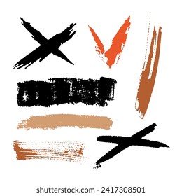 Set of shapes and textures. Black ink. Random watercolor stains and brush strokes. Silhouettes and dirty shapes in grunge style. Vector illustration for design