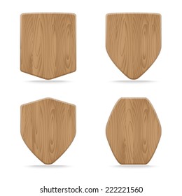 Set of shapes wooden sign boards. Vector illustration