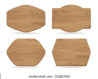 Set of shapes wooden sign boards. Vector illustration