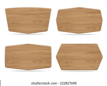 Set Of Shapes Wooden Sign Boards. Vector Illustration