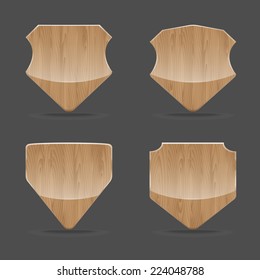 Set of shapes wooden sign boards. Vector illustration