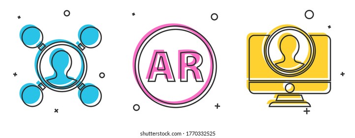 Set Share, Ar, augmented reality and Create account screen icon. Vector