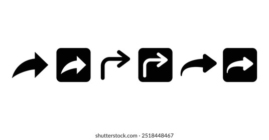 Conjunto de Compartir Flecha Adelante Icono Icono Vector Diseño Negro Blanco Color Simple Ilustración plana colección aislada