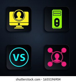 Set Share, Create account screen, VS Versus battle and Computer. Black square button. Vector