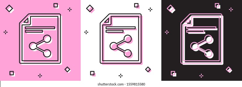 Set Share file icon isolated on pink and white, black background. File sharing. File transfer sign.  Vector Illustration