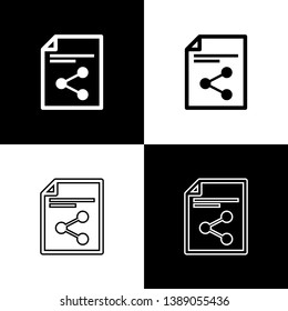 Set Share file icons isolated on black and white background. File sharing. File transfer sign. Line, outline and linear icon. Vector Illustration