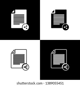 Set Share file icons isolated on black and white background. File sharing. File transfer sign. Line, outline and linear icon. Vector Illustration