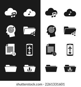 Establezca la carpeta Compartir, el concepto de caza de cabezales, el servicio de streaming de música, , el modo de archivo y de vuelo en el icono móvil. Vector