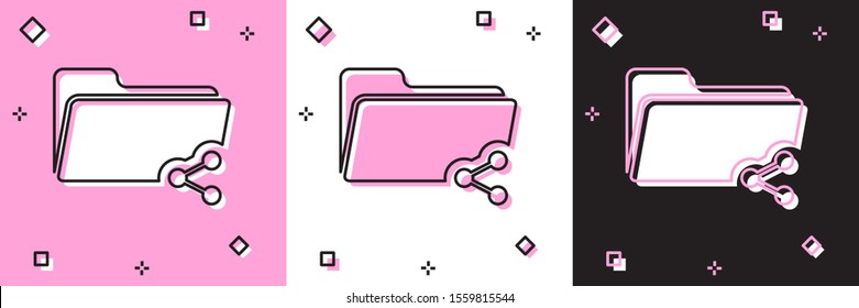 Set Share folder icon isolated on pink and white, black background. Folder sharing. Folder transfer sign.  Vector Illustration