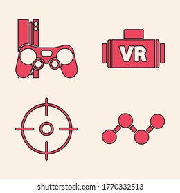 Set Share, Game console with joystick, Virtual reality glasses and Target sport icon. Vector