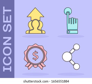 Set Share, Growth chart and progress in people crowd, Price tag with dollar and Hand touch and tap gesture icon. Vector