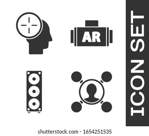 Set Share, Head hunting concept, Stereo speaker and Ar, augmented reality icon. Vector