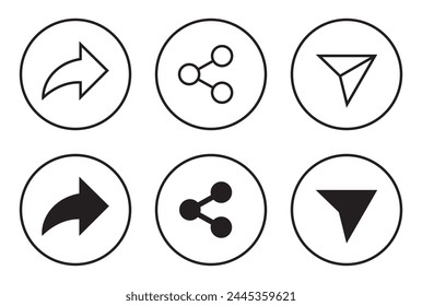 Set of share icon vector on circle line. Sharing, send link sign symbol