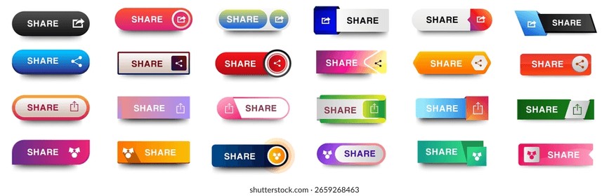 Set of Share icons button design. Colorful share button pack for website, ads, UI, and project. vector EPS 10
