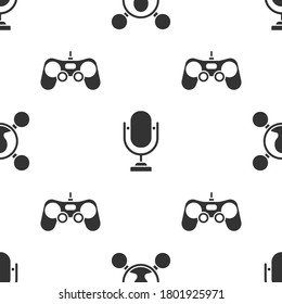 Set Share, Microphone and Gamepad on seamless pattern. Vector