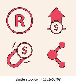 Set Share, Registered Trademark, Financial growth and coin and Magnet with money icon. Vector