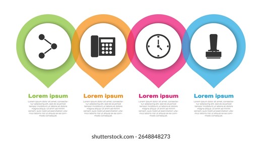 Legen Sie Freigabe, Telefon, Uhr und Stempel fest. Vorlage für Geschäftsinformationen. Vektorgrafik