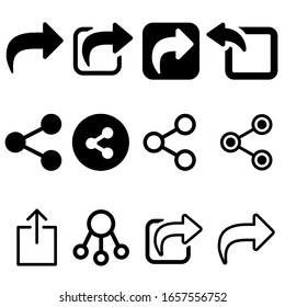 Conjunto de iconos de vector de recurso compartido. Símbolo de flecha. colección de signos de la ilustración de conexión de botón.