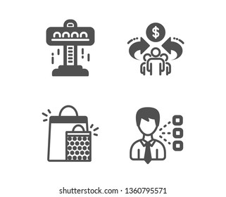 Set of Sharing economy, Shopping bags and Attraction icons. Third party sign. Share, Sale marketing, Free fall. Team leader.  Classic design sharing economy icon. Flat design. Vector