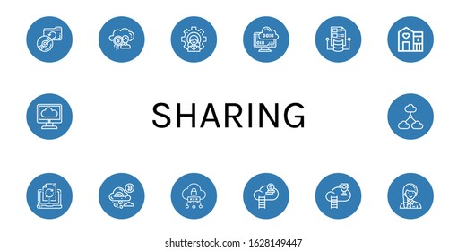 Set of sharing icons. Such as Backup, Cloud, Leader, Cloud computing, Shelter, Data synchronization, Volunteer , sharing icons