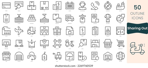 Set of sharing out icons. Thin linear style icons Pack. Vector Illustration