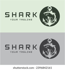 Haiset mit Anker-Logo, Vektordesign. Vektorgrafik von Wildfischen, Logo für Emblem, Abzeichen und Markenfirma