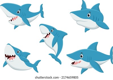 set of Shark cartoon isolated on white background