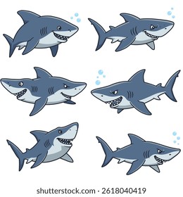 set of Shark cartoon isolated on white background