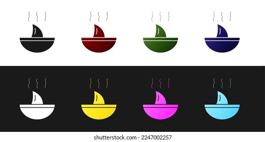 Set Shark fin soup icon isolated on black and white background.  Vector