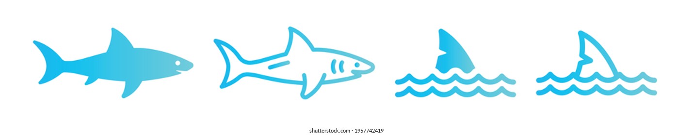 Set of shark and fin vector illustration isolated icons.