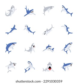 Diseño de vectores planos de peces de tiburón 

