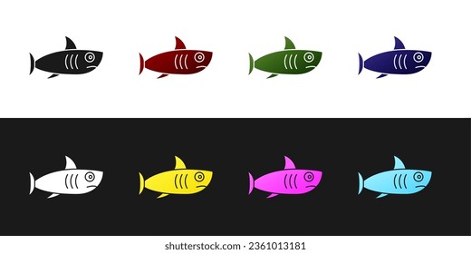 Set Shark icon isolated on black and white background.  Vector