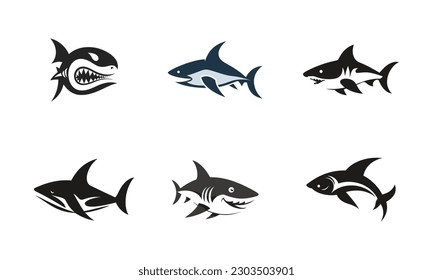 Set of shark logo design template. Vector illustration of a shark icon