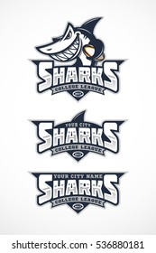 Set of shark mascot for a rugby team. Vector illustration.