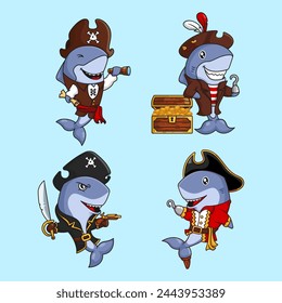 Conjunto de Piratas de Tiburón Ilustración vectorial 