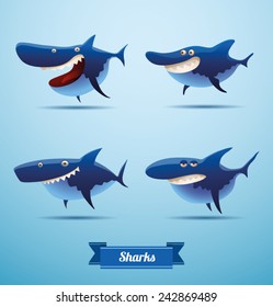 set of sharks, vector