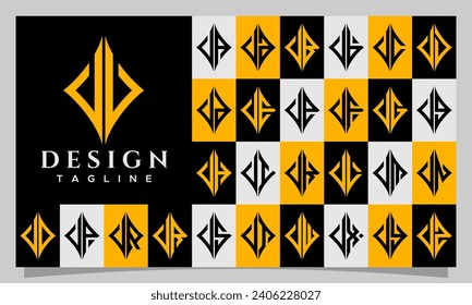 Set of sharp abstract rhombus letter V VV logo design